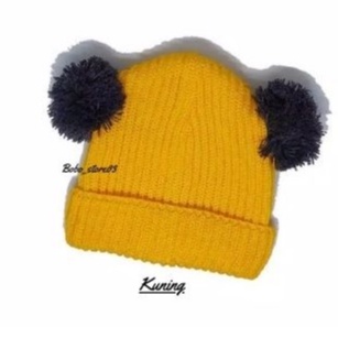 Kupluk Pompom Anak Bayi Cewek Cowok Polos / Kupluk Bayi laki laki perempuan usia 0-2,5 tahun-Kuning