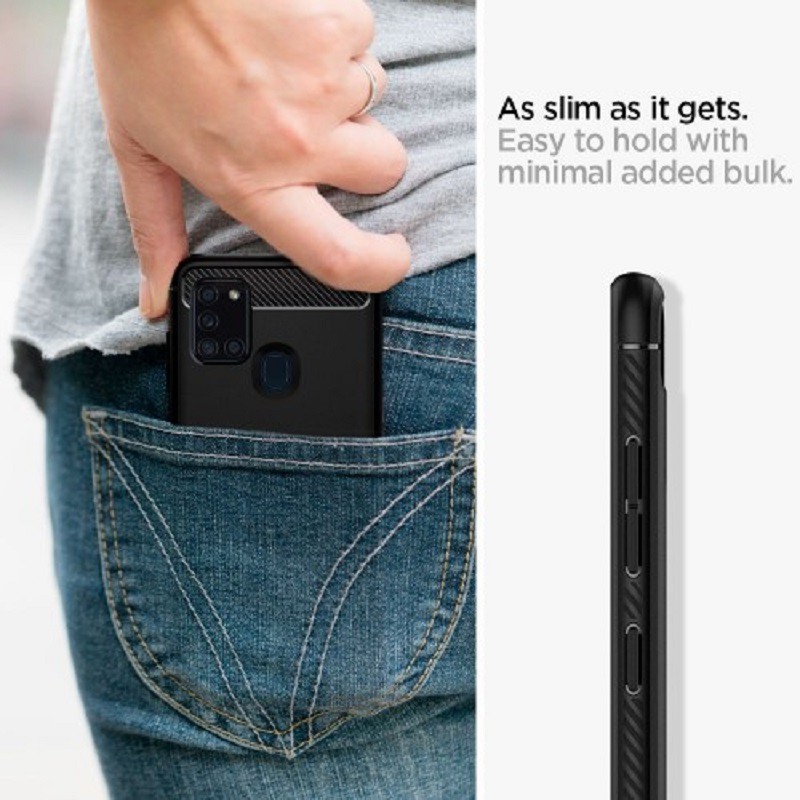 Case Samsung Galaxy A21s / A31 Spigen Rugged Armor Carbon Fiber Softcase Matte Black Casing