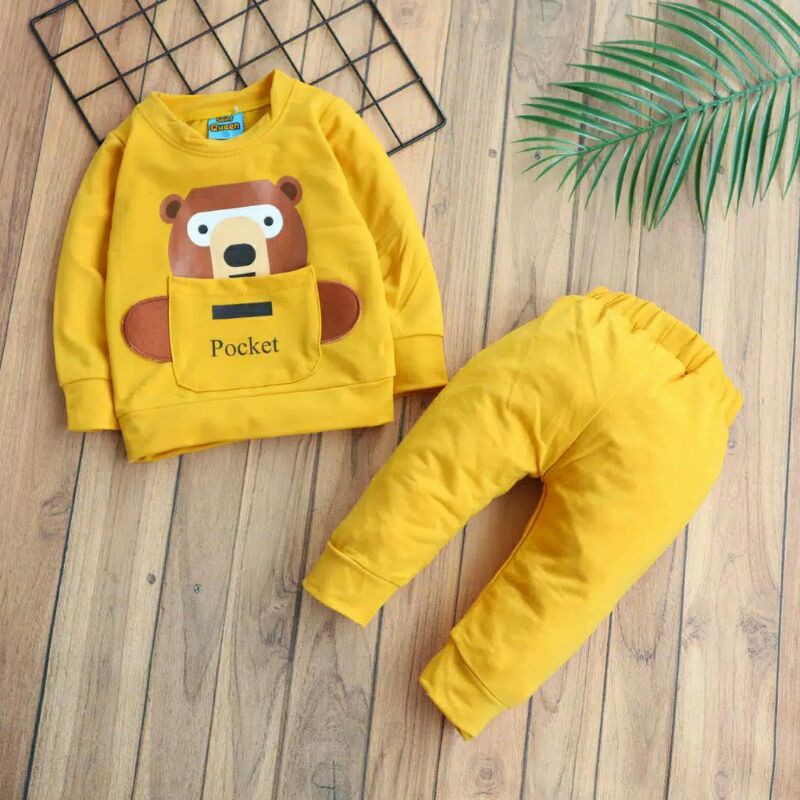 Setelan Panjang Anak Bayi Cowok Model Pocket Usia 6 bulan - 2,5 tahun / suiter anak bayi