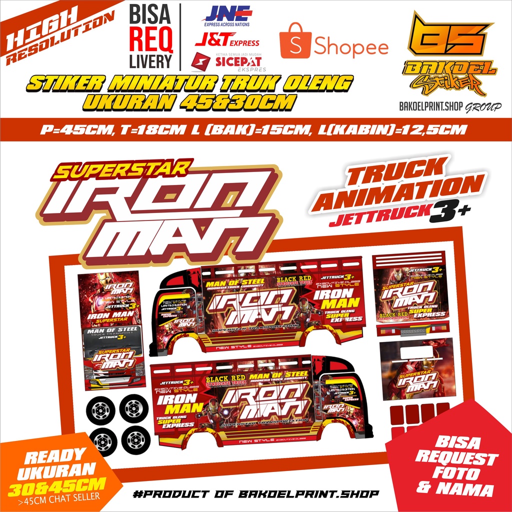 STIKER MINIATUR TRUK OLENG MOTIF HERO UK. 45/30CM