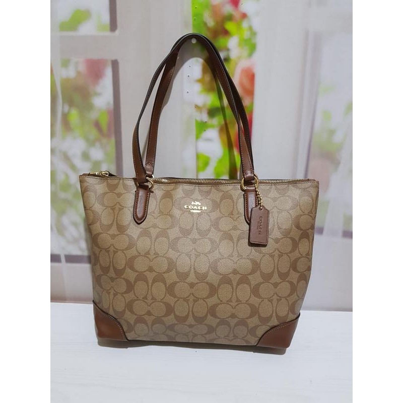 tas coach zip top tote signature saddle f29208
