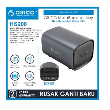 Metabox cloud nas hdd ssd enclosure orico 2 slot 3.5&quot; 2.5&quot; 2.5Gbps gigabit 8gb emmc sata 3 m2 nvme ddr4 4gb intel celeron n4020 RAID hs200 hs-200