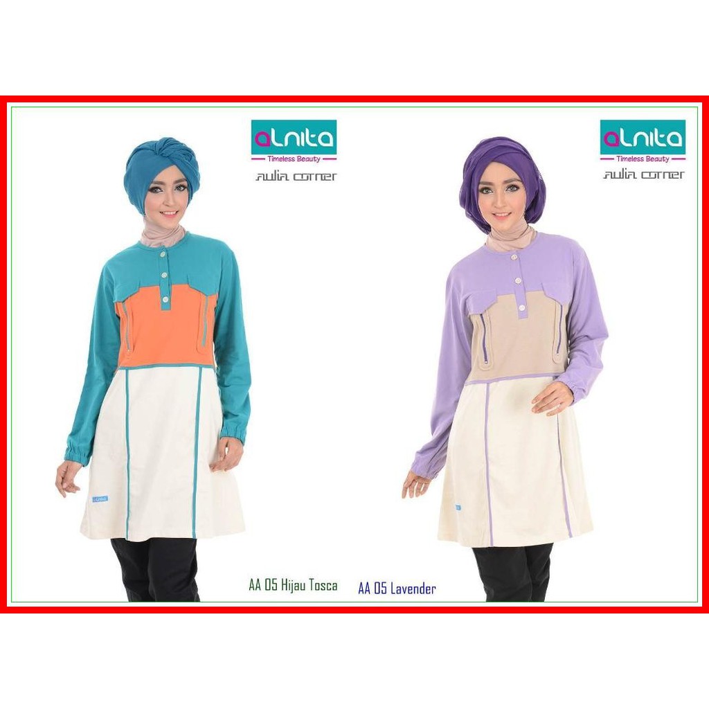 Model Blus Terbaru Alnita AA 05 Hijau Tosca Blouse Muslim Pakaian Wanita Terbaru