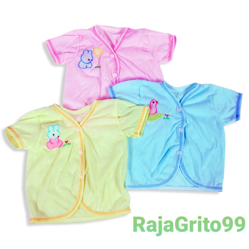 Baju lengan pendek katun warna Isi 1 Lusin / baju pendek warna halus aplikasi / baju baby, Bahan PE tebal halus (Grosir 12pcs)