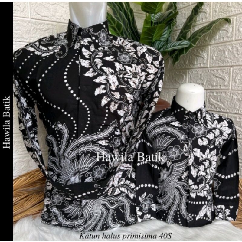 atasan batik pria warna hitam lengan panjang lapis puring premium