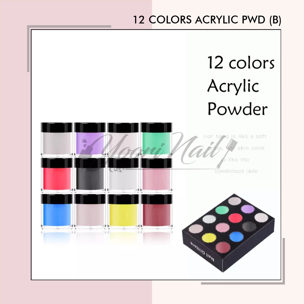 Acrylic powder set 12 warna bubuk akrilik nail art 12w
