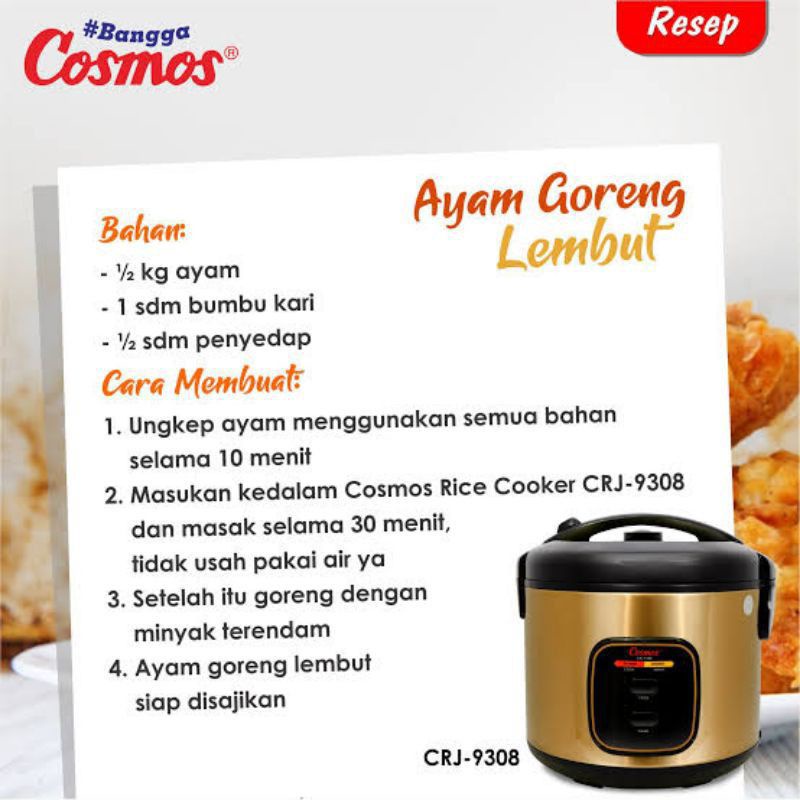 MAGIC COM RICE COOKER COSMOS CRJ 9308 9303 PANCI DAN BODY STAINLESS STEEL ANTI GORES AWET GARANSI RESMI