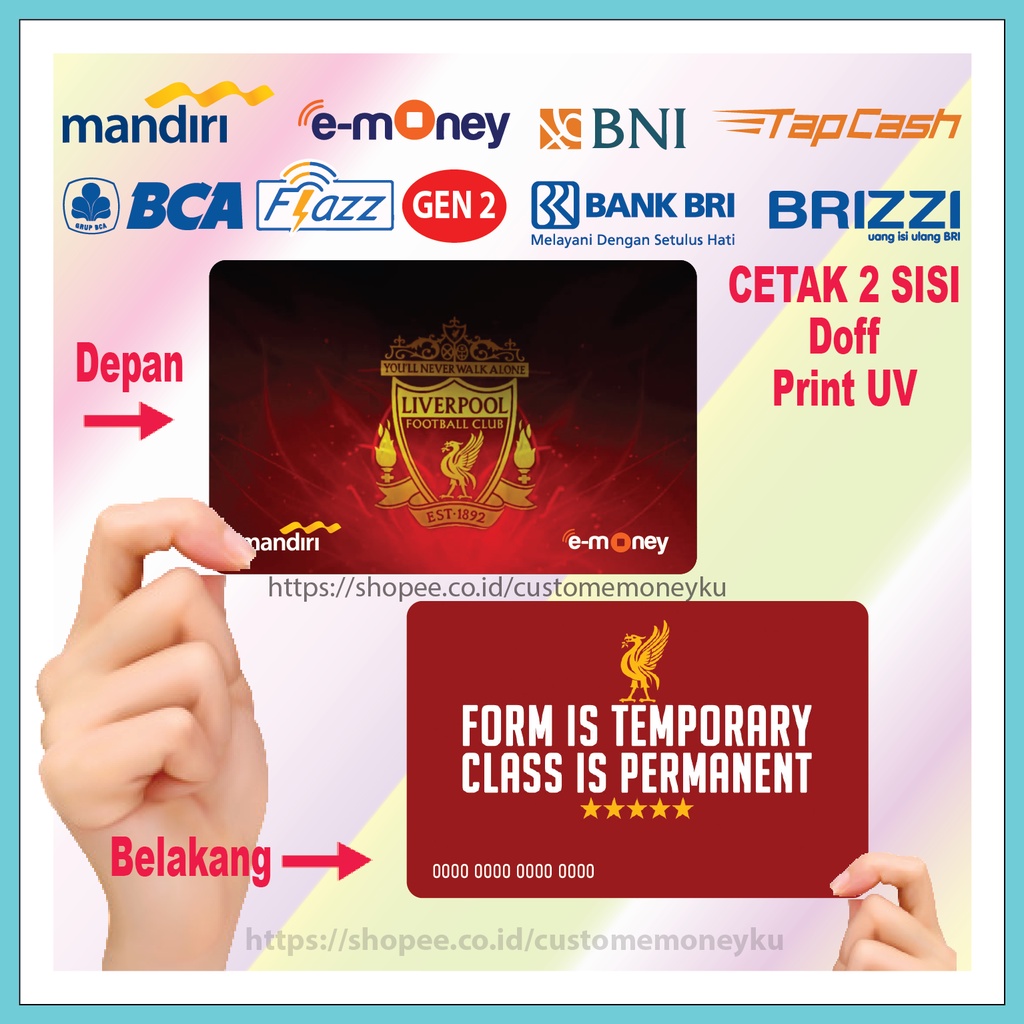 KARTU EMONEY KLUB BOLA LIVERPOOL ETOLL E-MONEY MANDIRI FLAZZ BCA GEN 2 TAPCASH BRIZZI - 2 SISI