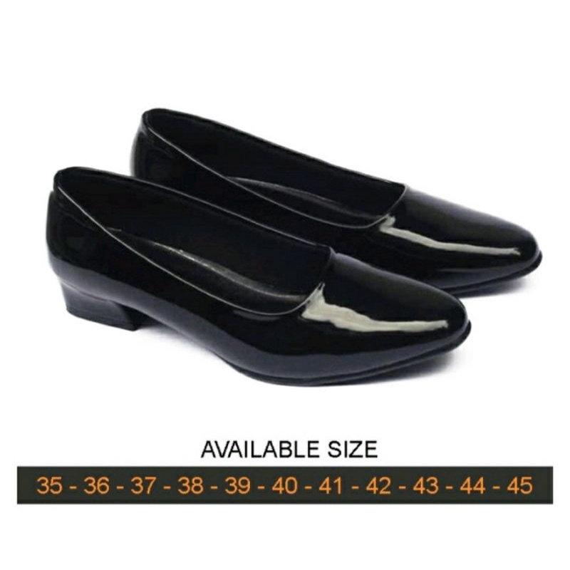 Sepatu Flatshoes Big Size 35-43 / Flat Kulit Wanita Hitam Jumbo / Sepatu Formal Ukuran Besar, 43