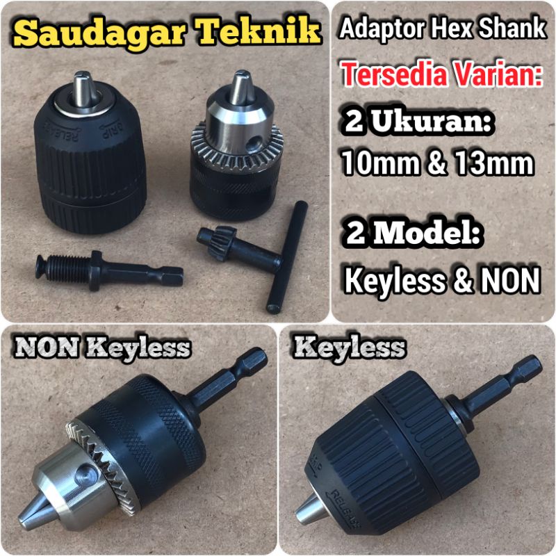 Adaptor Hex Shank + Kepala Bor 10mm 13mm Keyless Sambungan Kepala Bor Impact Driver Air Screwdriver