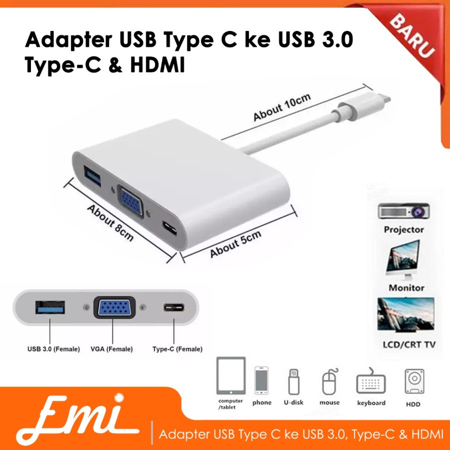 Adapter Kabel USB Type C ke USB 3.0 Type-C &amp; HDMI