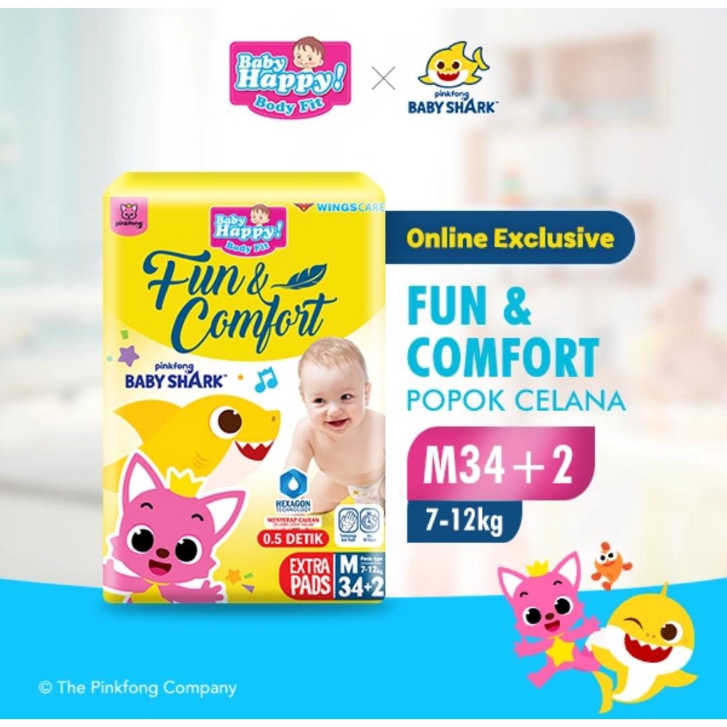 BABY HAPPY Pants Popok Celana Pinkfong Baby Shark M34+2/L30+2