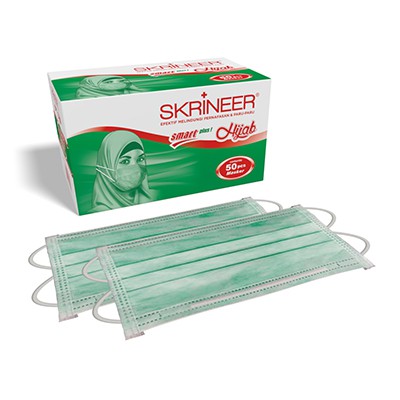 Skrineer Masker MEDIS 3ply Hijab &amp; Earloop (Cantolan Telinga) isi 50's /Masker Non Medis 1ply