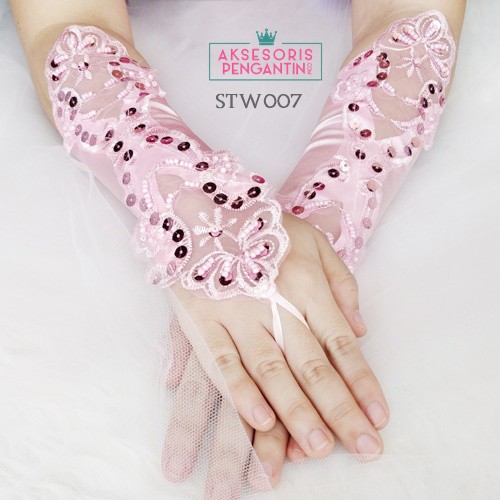 [PRODUK TERLARIS] WEDDING GLOVES SARUNG TANGAN AKSESORIS PENGANTIN PINK STW007