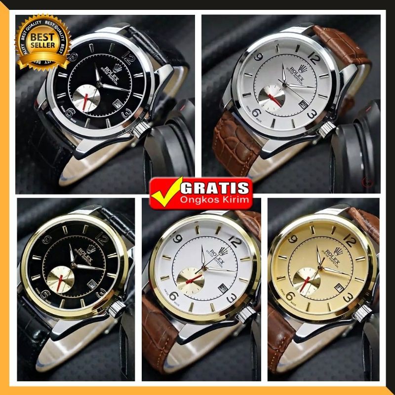 JAM TANGAN PRIA ROLEX RETRO ORIGINAL KULIT BIG SIZE DETIK BAWAH AUTOMATIC COWOK ANALOG 5 WARNA