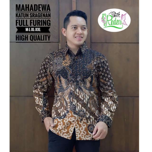 Batik Pria MAHADEWA COKLAT FULL FURING Katun Halus Ori Solo