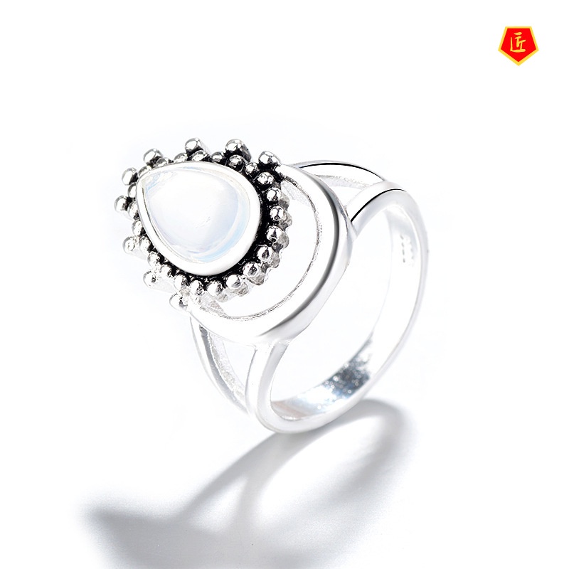 [Ready Stock]Retro Personality Moonstone Silver Ring