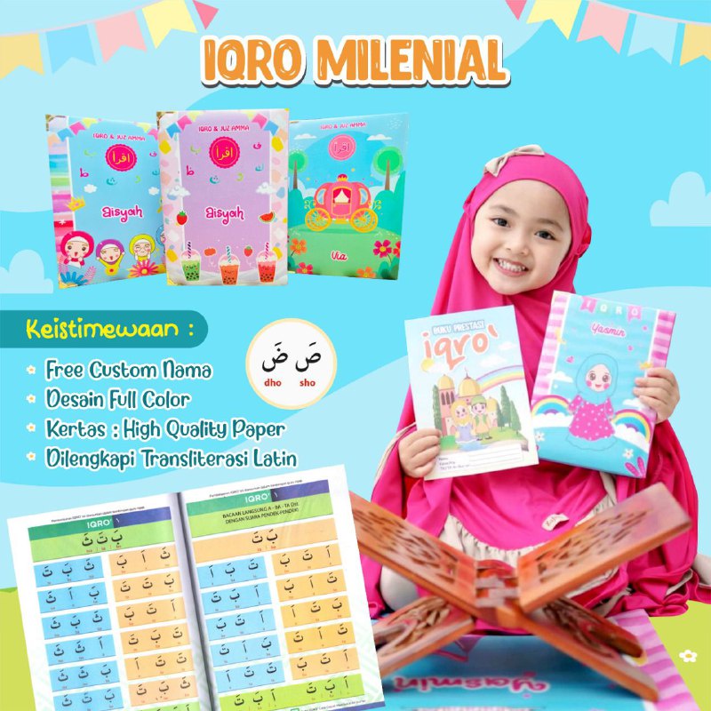 Afsheenastore  Iqro Milenial iqro Warna Custom Nama