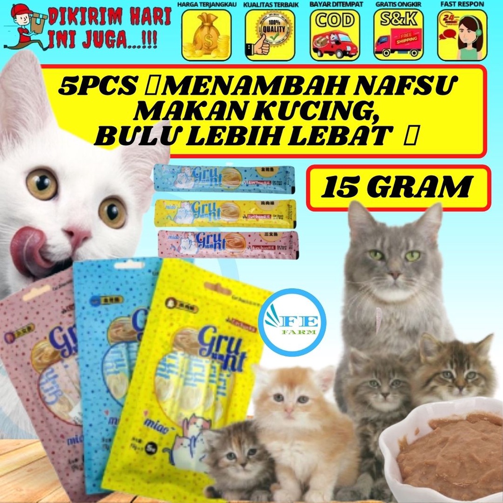 Makanan Ringan Kucing Grunt Cemilan 5pcs Vitamin Basah Cat Kucing 15gr FEFARM