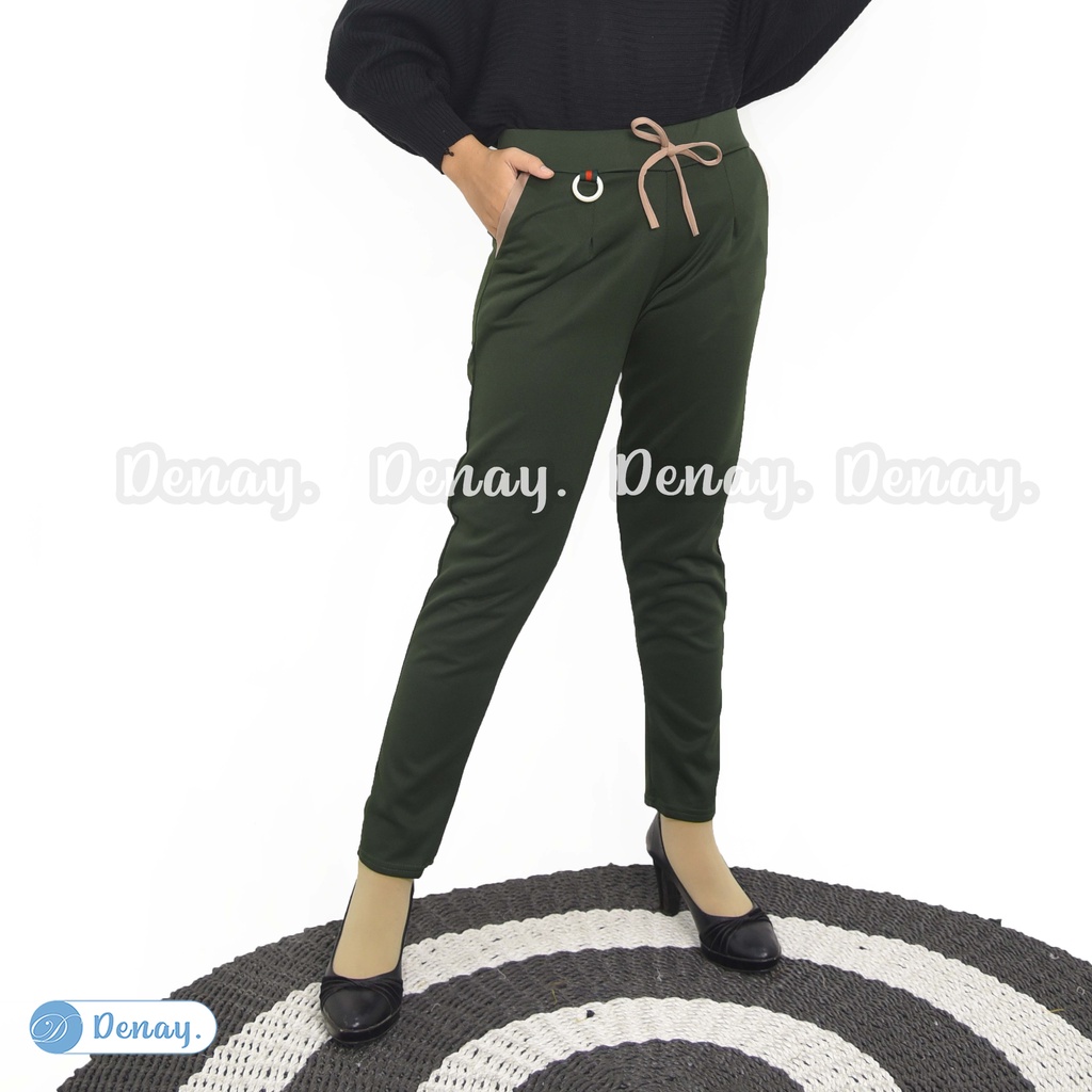 TOKODENAY - Celana Panjang Wanita Basic Scuba Premium Pants Mode Beggy - Yana Ring Standar - Fashion Muslim