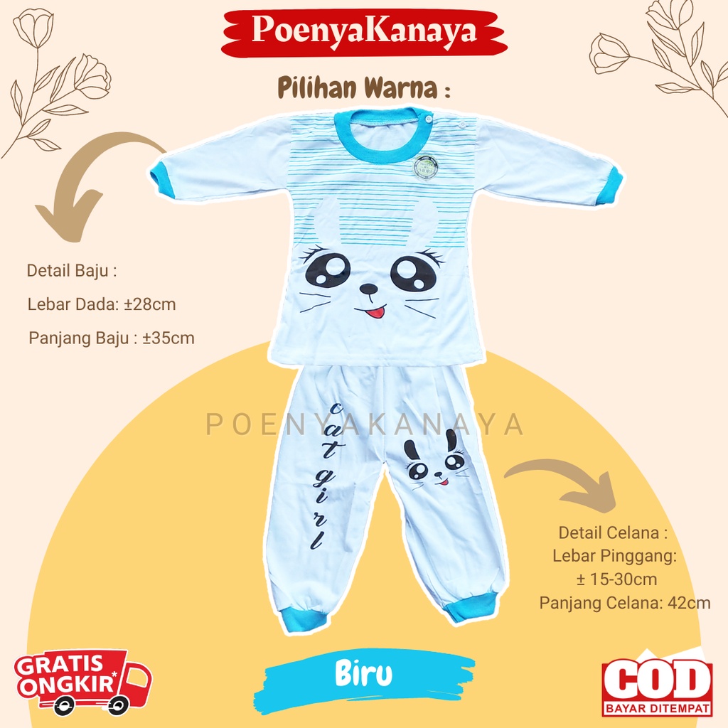 Setelan Baju Bayi Piyama Bayi Panjang CAT GIRL Viori Size 6-18 Bulan SPY164