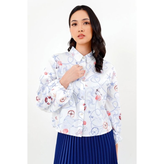 Benang Jarum Nautical Cropped Shirt White