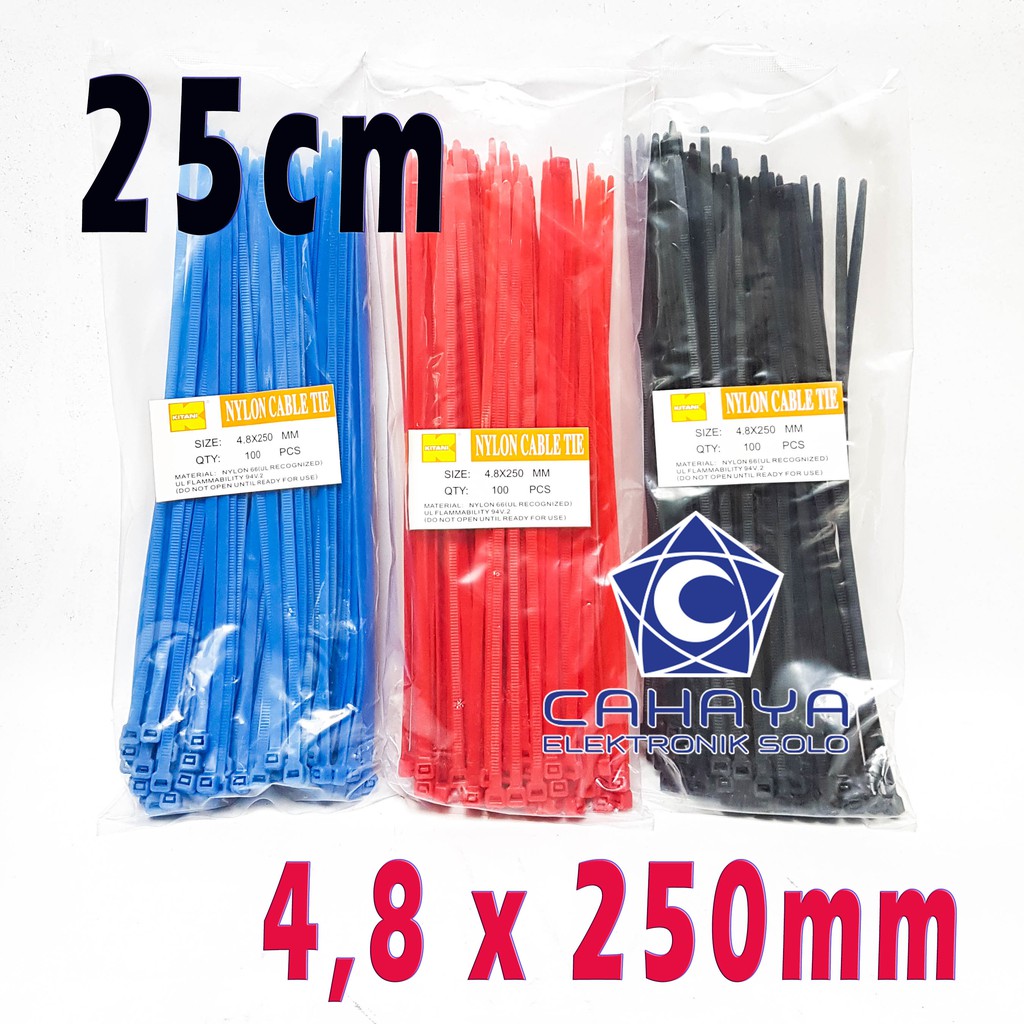 Tali kabel warna 25cm kabeltis 4,8x250mm plastik hitam merah