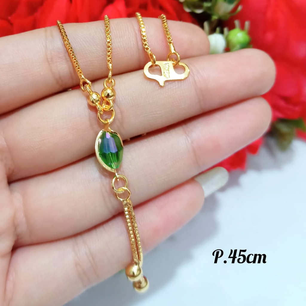 Kalung Dewasa permata warna warni kristal oval termanis lapis emas18k tidak karat