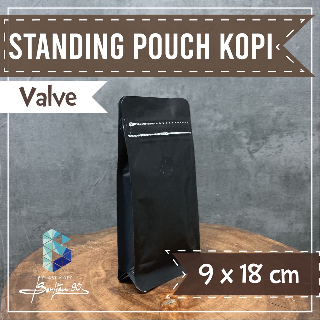 Jual KEMASAN KOPI 150 GRAM STANDING POUCH HITAM FLAT BOTTOM VALVE ...