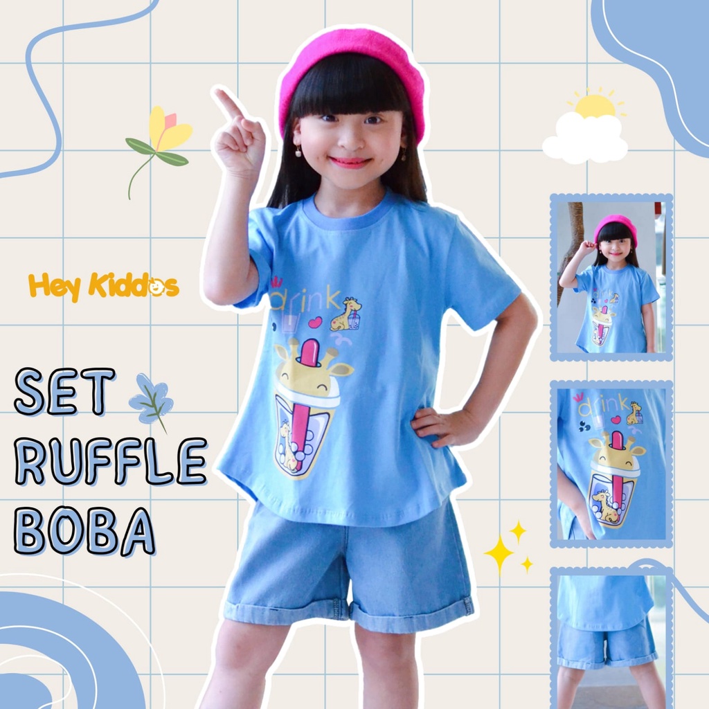 SETELAN ANAK PEREMPUAN BOBA RUFFLE USIA 2-10 TAHUN