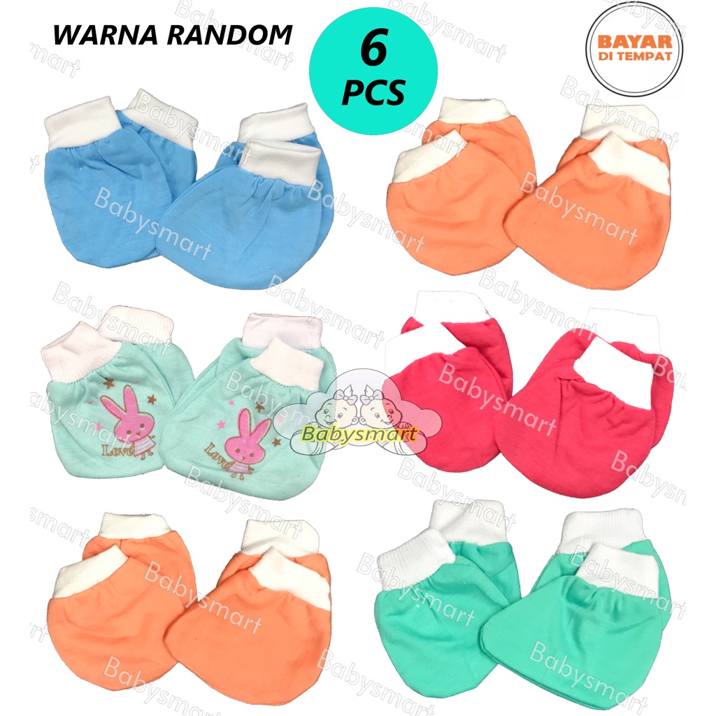 Babysmart - 6 Set Sarung Tangan dan Kaki Bayi STK New Born (NB) Bahan Katun