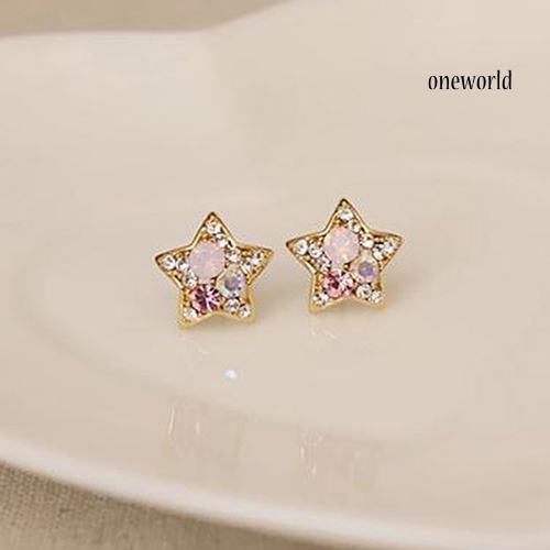 OW@ Fashion Women's Elegant Rhinestone Star Shape Ear Stud Earrings Party Jewelry