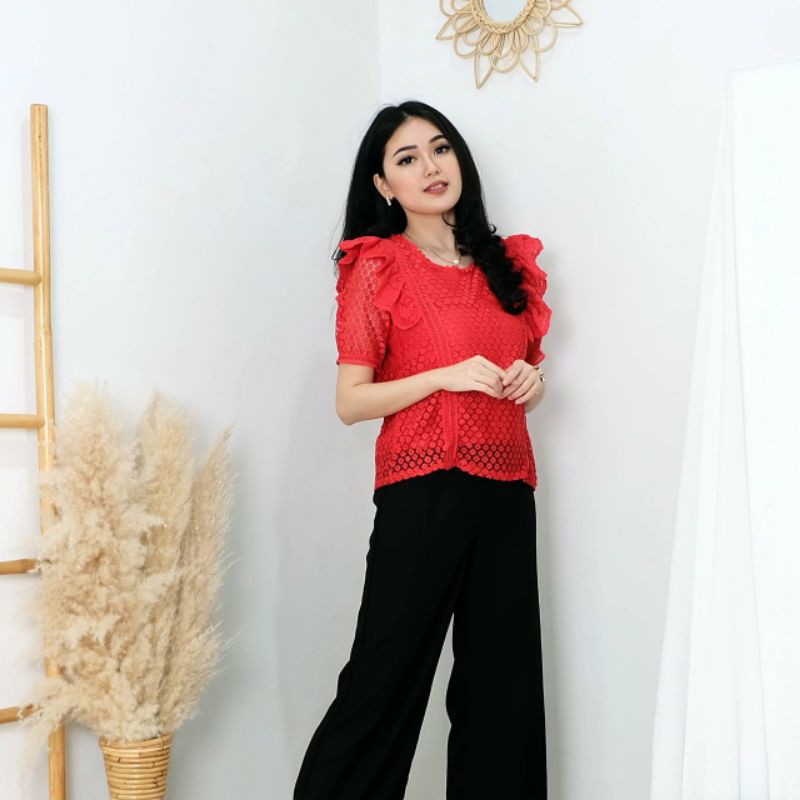 ATASAN WANITA BLOUSE BROKAT RENDA SANTAI SIMPLE