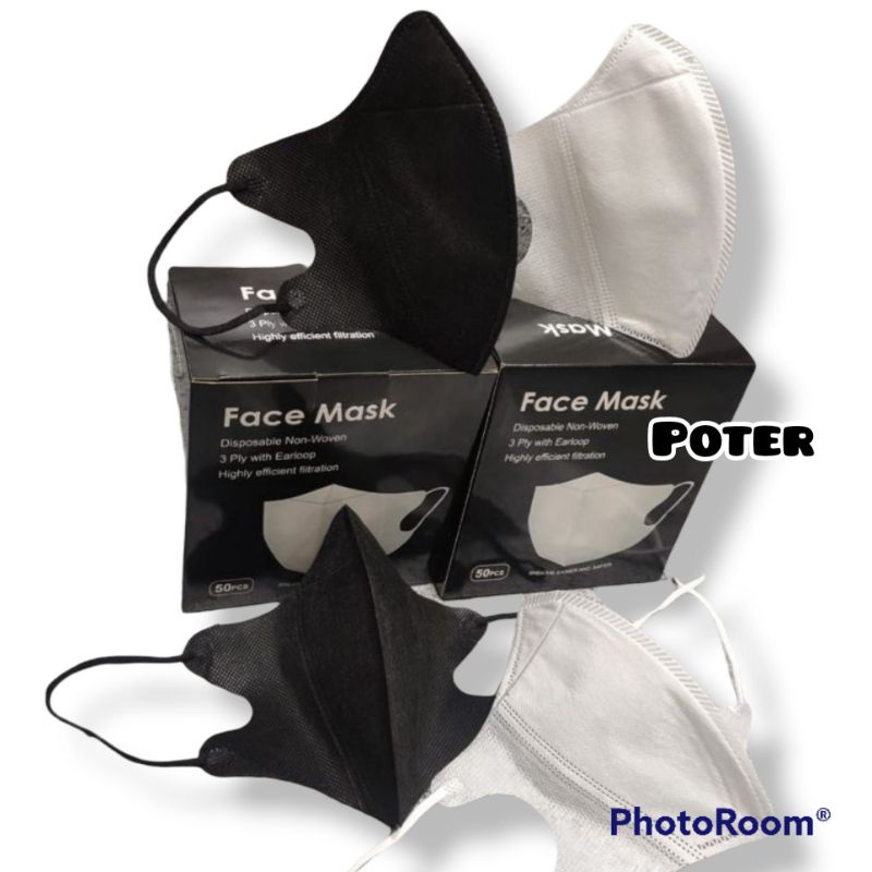 masker medis hitam putih duckbill kf95 earloop disposable facemask 3ply dewasa murah