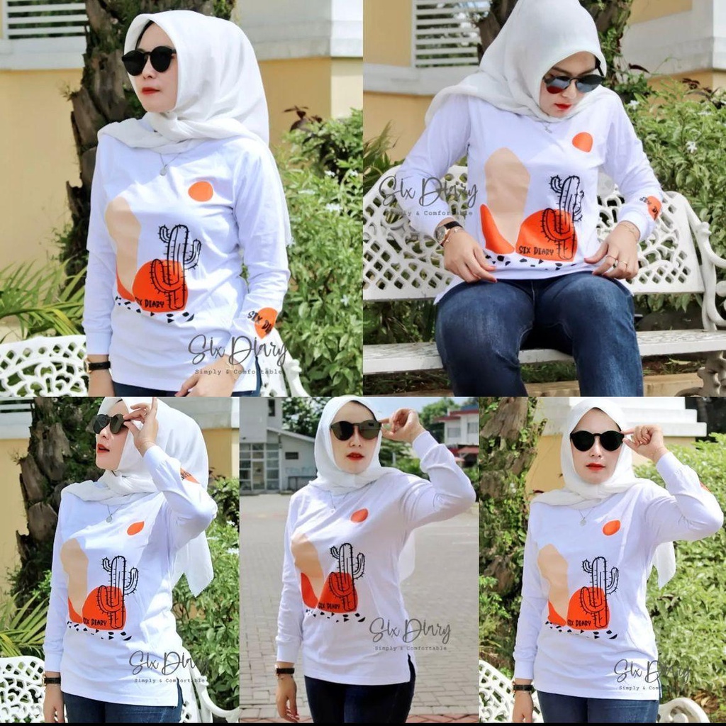 Baju Wanita Fashion/Kaos Wanita/Atasan Wanita Kaos Lengan Panjang Wanita MOTIF PUTIH KAKTUS 2022