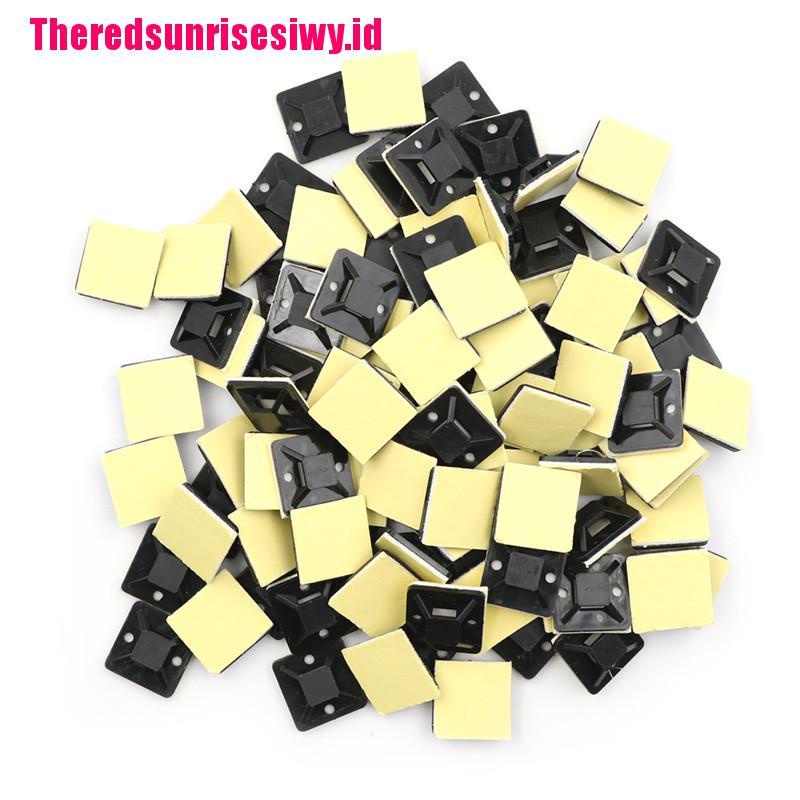 【Theredsunrisesiwy.id】100 Pcs Self Adhesive Cable Tie Mount Base Holder 20 x 20 x 6mm