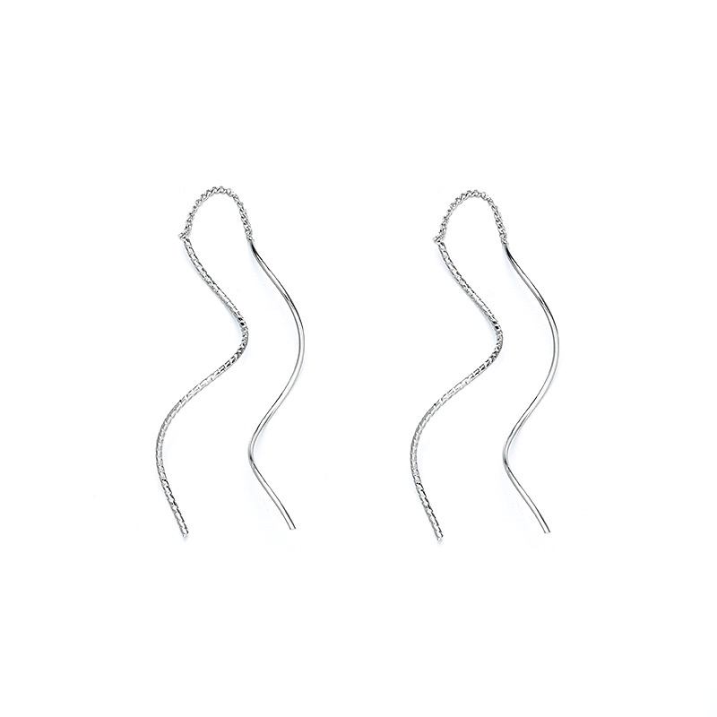 [Korean Vintage Geometric Wavy Tassel Long Chain Earrings] [Women Bridal Wedding Drop Earrings] [Ladies Elegant Rhinestone Long Dangle Earrings]