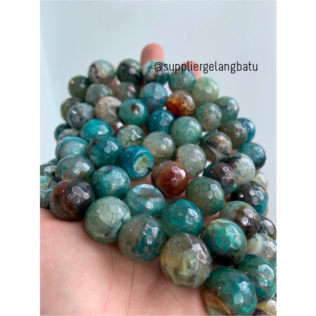 batu AQUAMARINE SERAT BIRU FACETED 16mm cutting UKIR gelang kalung