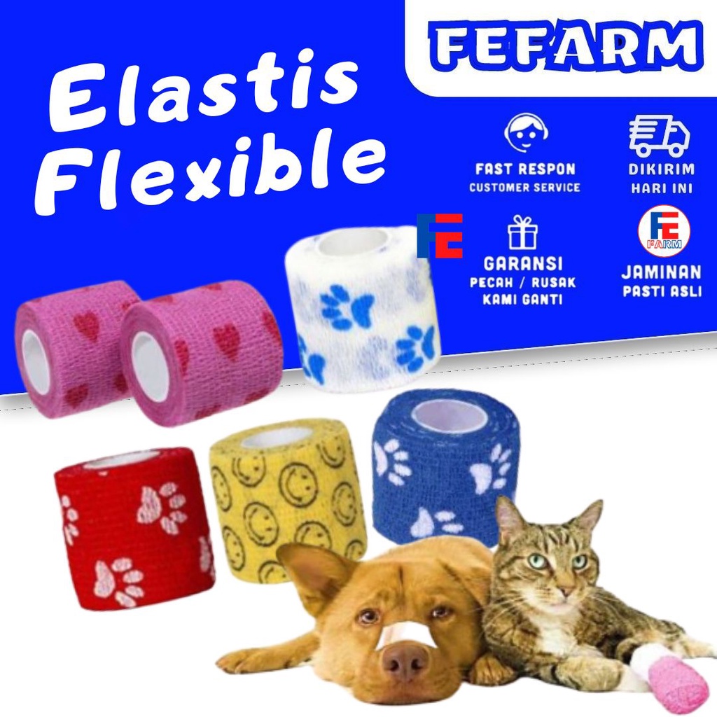 Perban Kucing Patah Tulang Kaki Elastis/Perban Berperekat/Cohesive Bandage Kucing dan Anjing FEFARM