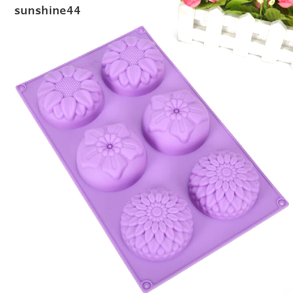 Sunshine Cetakan Kue / Sabun Handmade DIY Bentuk Bunga Bulat 6 Lubang Bahan Silikon