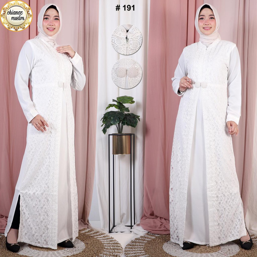 CHIANOZ Gamis Putih Brukat Jumbo Wanita Busana Muslim CHIANOZ Gamis Putih Brukat Jumbo Wanita Busana Muslim