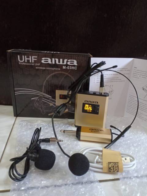 Mic aiwa bando jepit+headset wireless aiwa M-03HC.mic condensor cocok buat imam atau acara lainnya