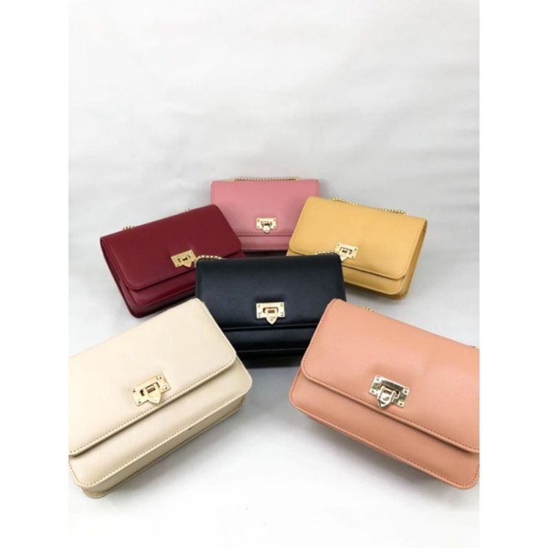 Tas Selempang Valentine Tali Rantai Ulir / Tas Selempang Kekinian/ black pink