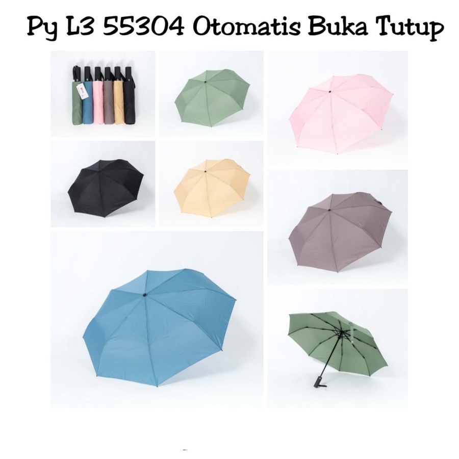 Payung lipat 3 otomatis 55304 Premium / buka tutup / polos warna