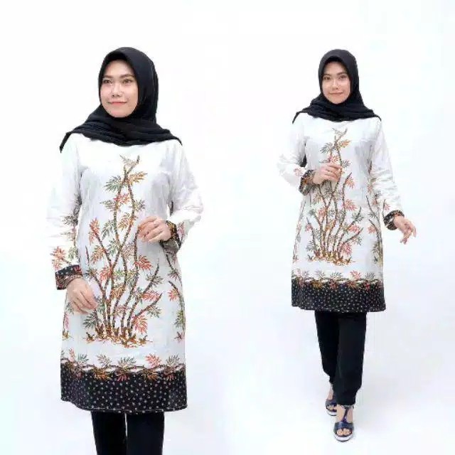 Tunic Batik Sakura Fuji Resleting Belakang Lengan Serut Hidup