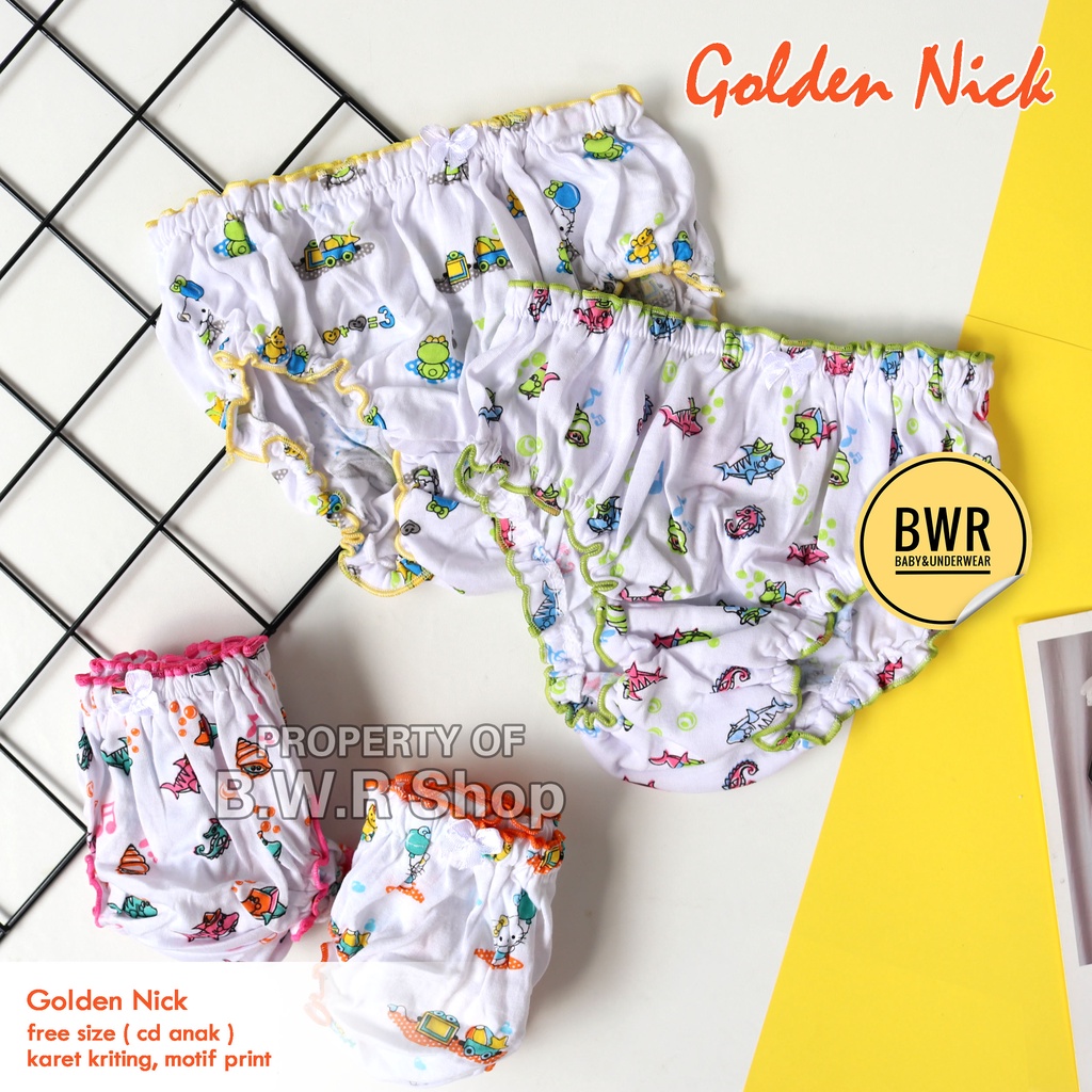 CD Golden Nick Anak PUTIH PRINT KRITING / Celana Dalam Anak Perempuan CD Golden Nick Kids Lucu | Bwr