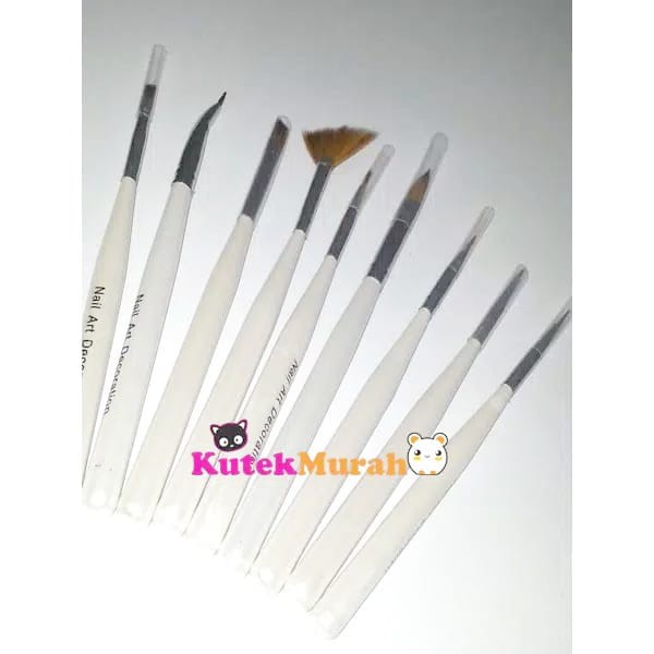 NAIL ART BRUSH SET WHITE ISI 9PCS BR00008 KUAS NAIL ART SET