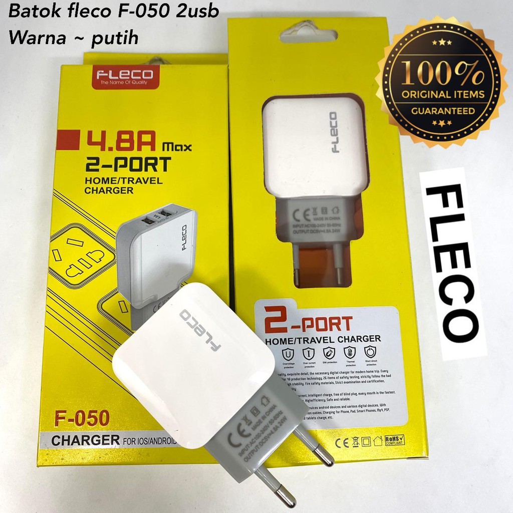 TRAVEL ADAPTOR FLECO F050 2 PORT 4.8A MAX ORIGINAL BATOK CHARGER FLECO F-050 FAST CHARGING