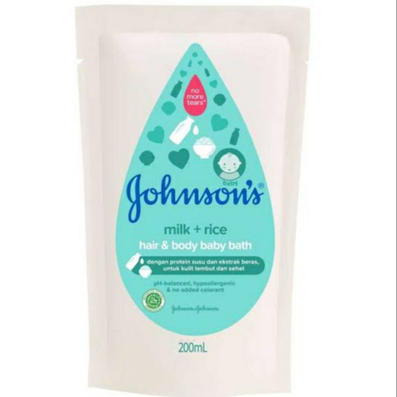 JOHNSON'S Milk + Rice Hair and Body Baby Bath Refill 200ml