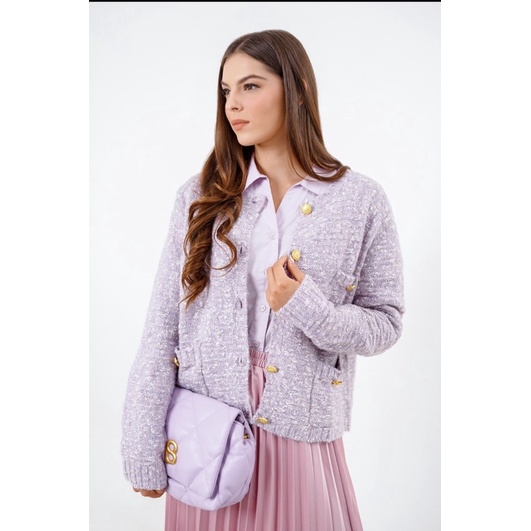 Lydia Tweed Cardigan Benang Jarum Buttonscarves